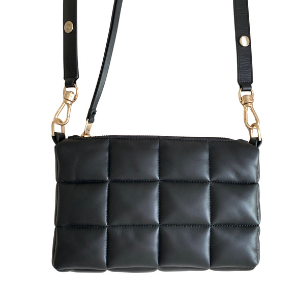ALLSAINTS Eve Quilt Crossbody Bag Black Leather Adjustable Strap Gold Hdwr EUC - Picture 3 of 12